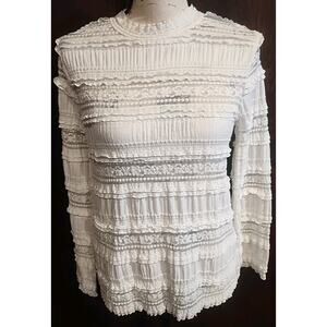 By Timo White Floral Lace Cottagecore Long Sleeve Top Blouse Coquette Womens M